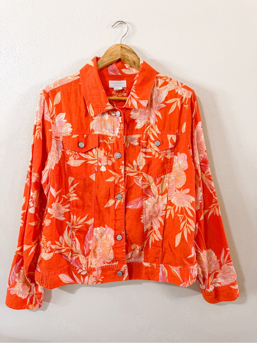 Cynthia Rowley | 100% Linen Lightweight Tropical Button Front Jacket, XL